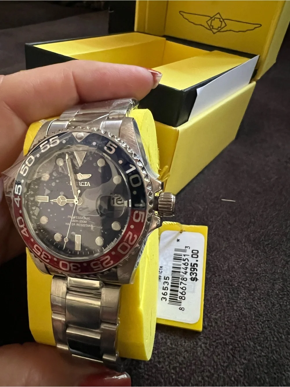 Invicta Men’s Stainless Steel Watch in Blue and Red Bezel
